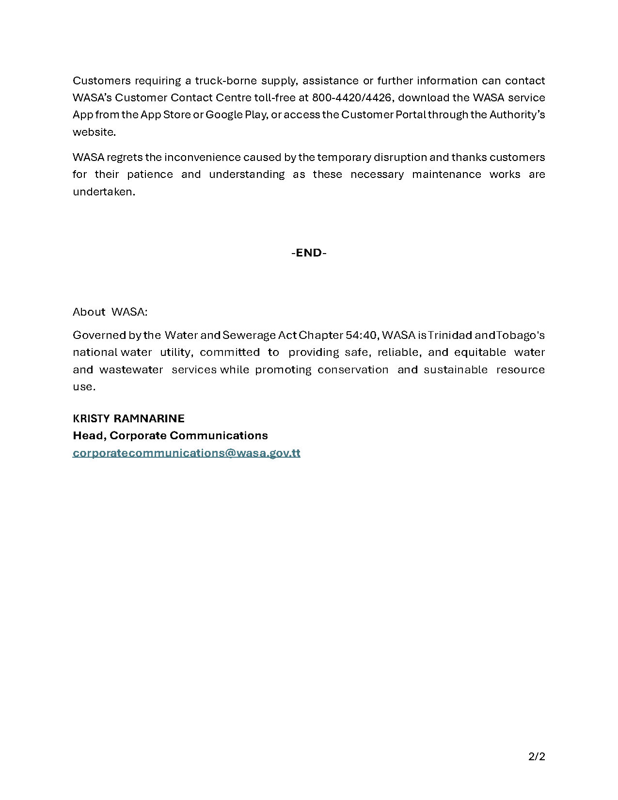Planned DESALCOTT shutdown